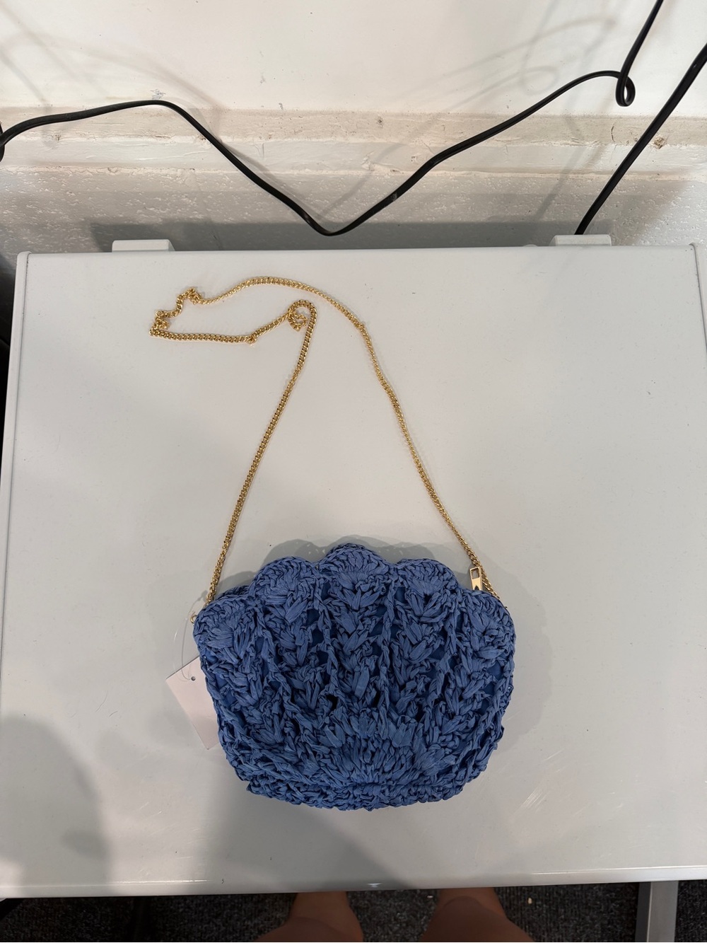J. Crew Blue Crochet Crossbody with Gold Chain
